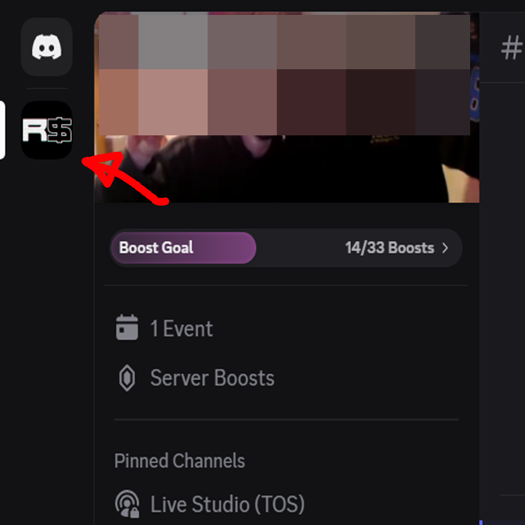 Discord server list with the Rebound Society R$ server selected