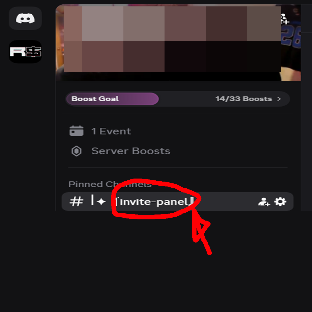 Invite Panel channel highlighted in the Discord channel list