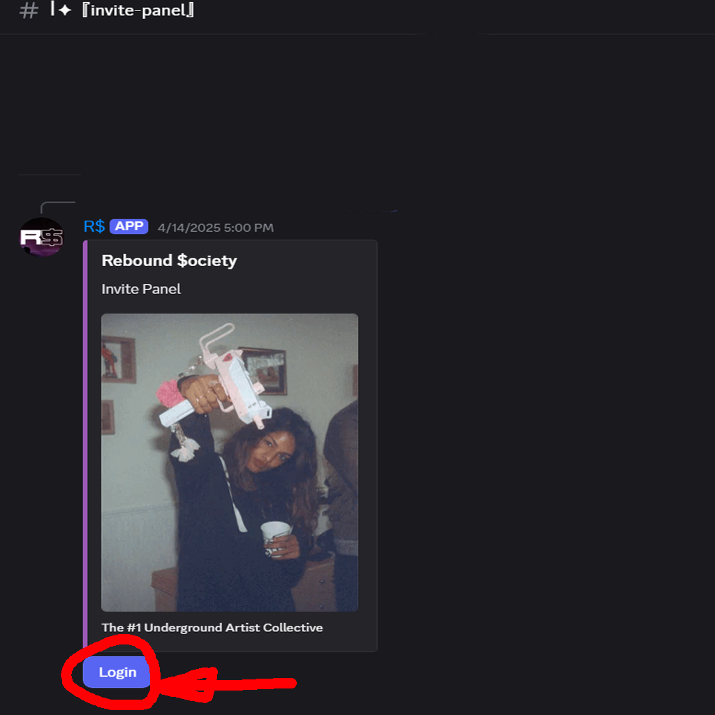 Log In button on the Invite Panel message in Discord